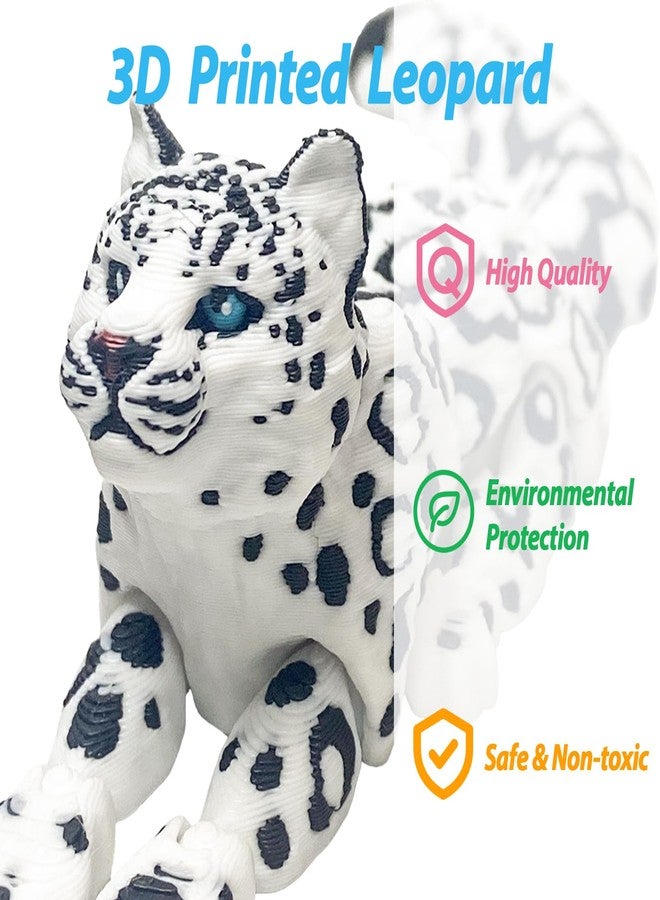 BuQueHM 3D Printed Animals - 8in Snow Leopard Flexible Articulated 3D Animals for Stress Relief & Unique Desk Decor - Image 2